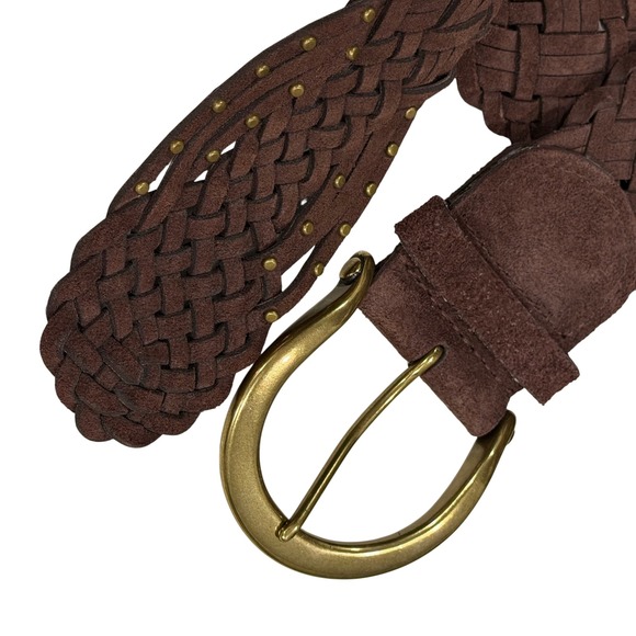 Coldwater Creek Suede Braided Belt Women Brown Brass Buckle Studded Boho Western main image 13
